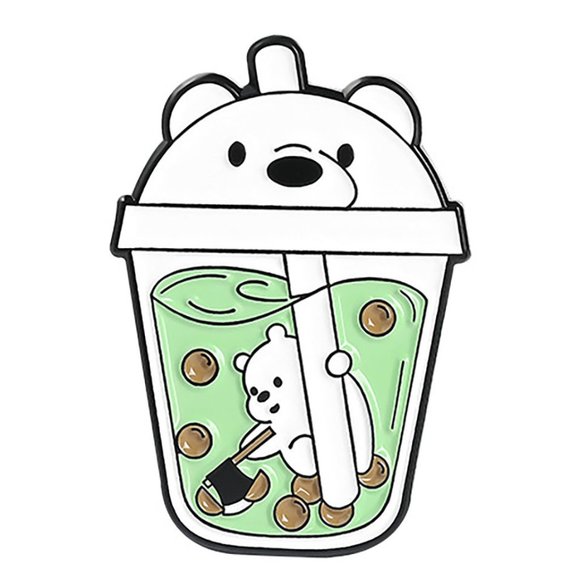 Metal & Enamel We Bare Bears (Ice Bear & Panda) Boba Tea Lapel Pins Set (New) - Picture 2 of 3